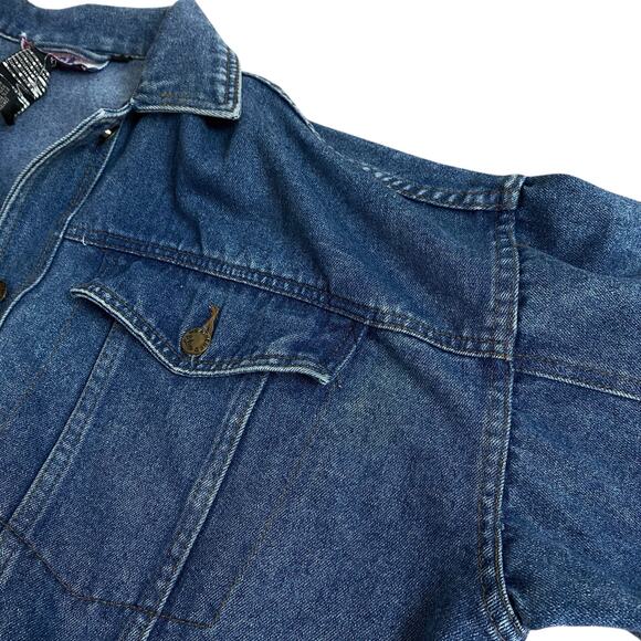 Vintage 80s Denim Weathered Blues Oversized Jacket Coat Workwear Unisex - Picture 5 of 7